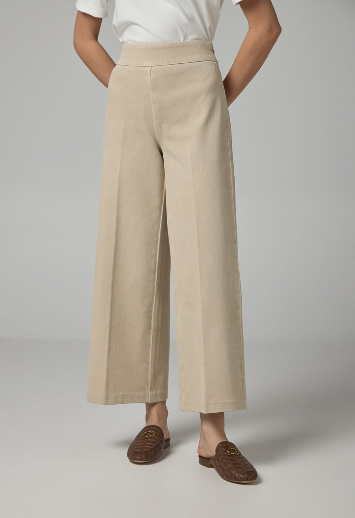 Choice Wide Leg Denim Trousers Beige