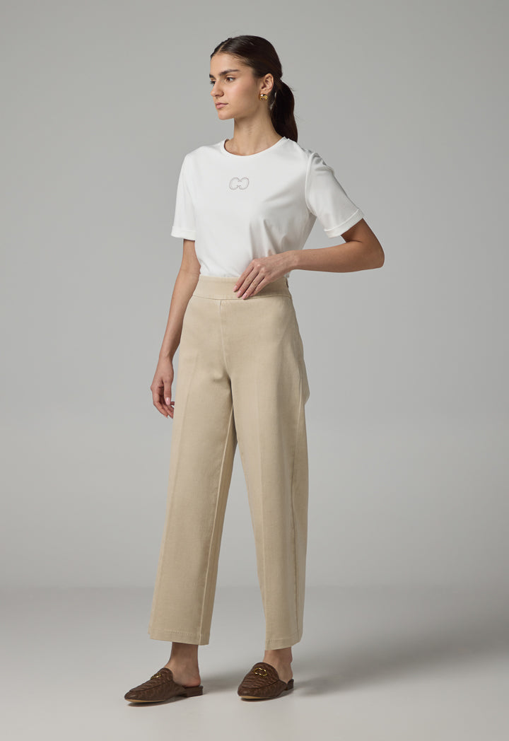 Choice Wide Leg Denim Trousers Beige