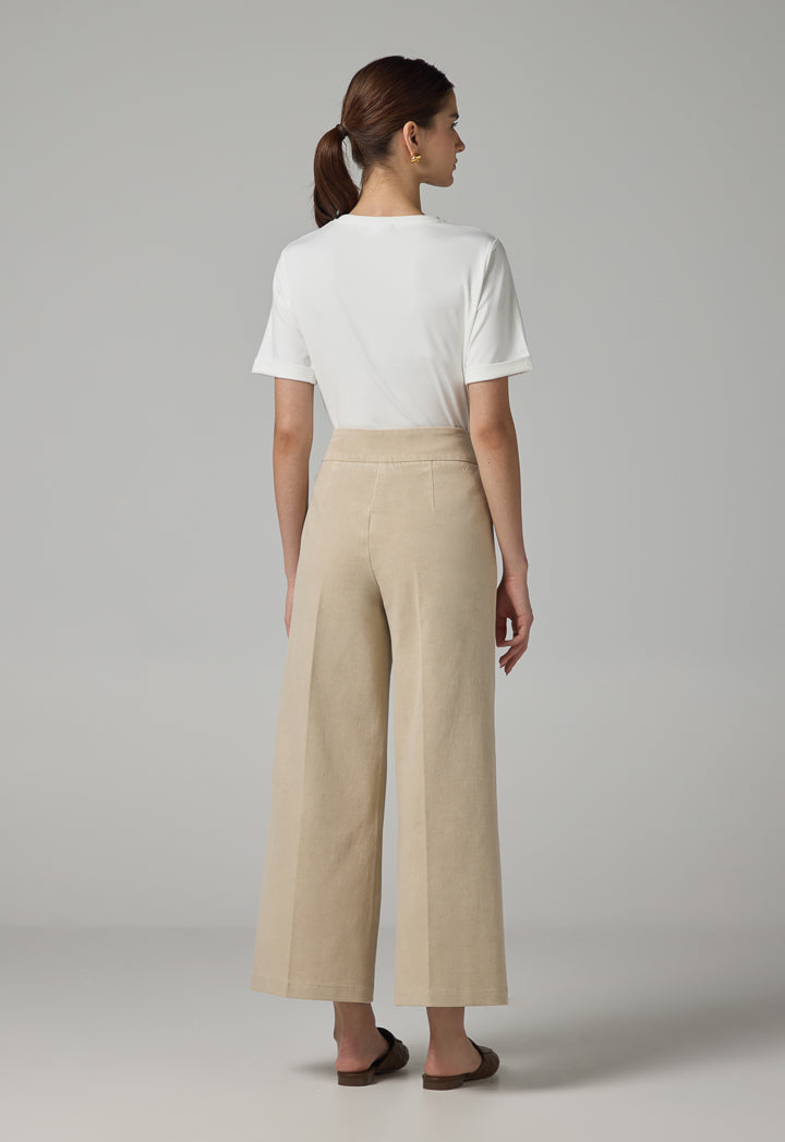 Choice Wide Leg Denim Trousers Beige