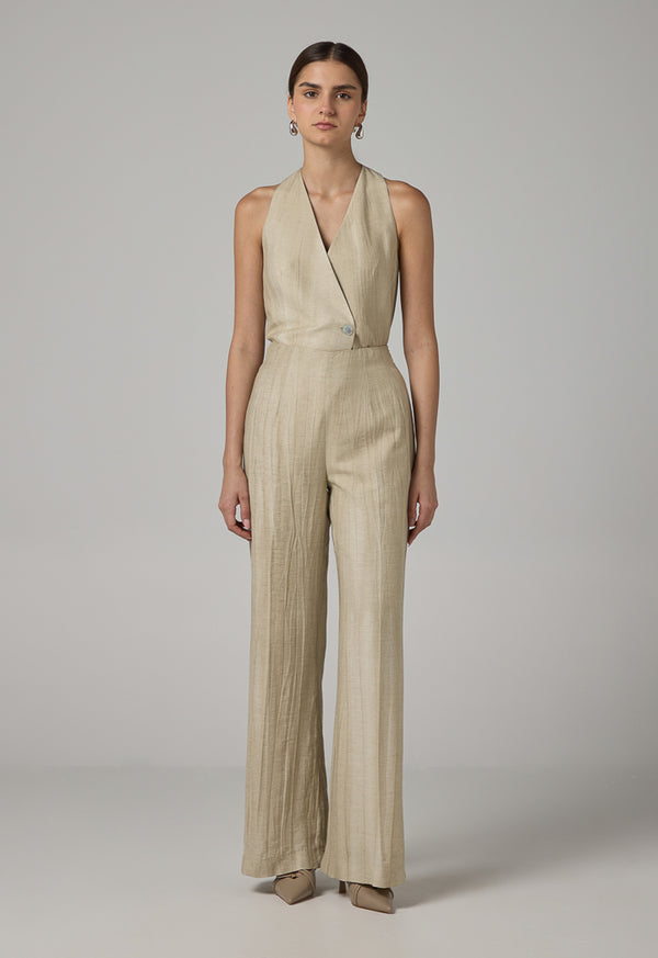 Choice Solid Crinkled Trousers  Beige