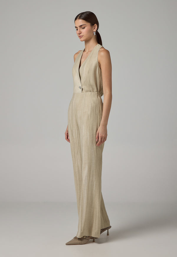 Choice Solid Crinkled Trousers  Beige