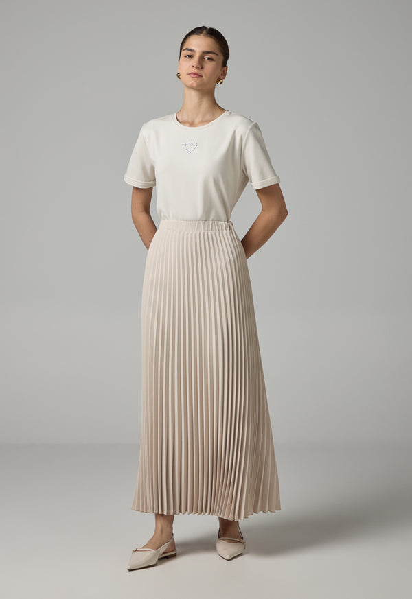 Choice Solid Pleated Maxi Skirt Cream
