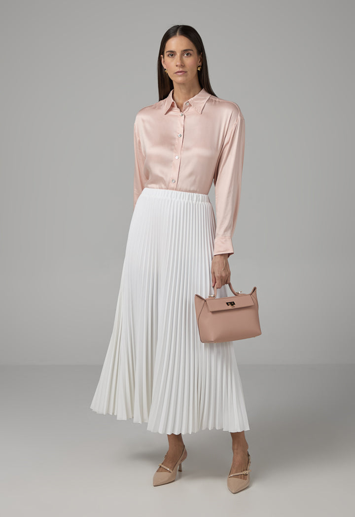 Choice Solid Pleated Maxi Skirt Off White