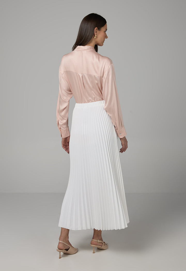 Choice Solid Pleated Maxi Skirt Off White