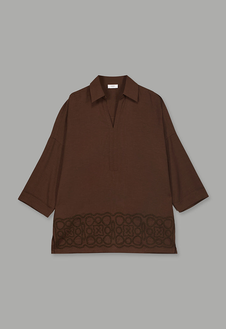 Choice Kimono Sleeve Relaxed Fit Blouse Brown