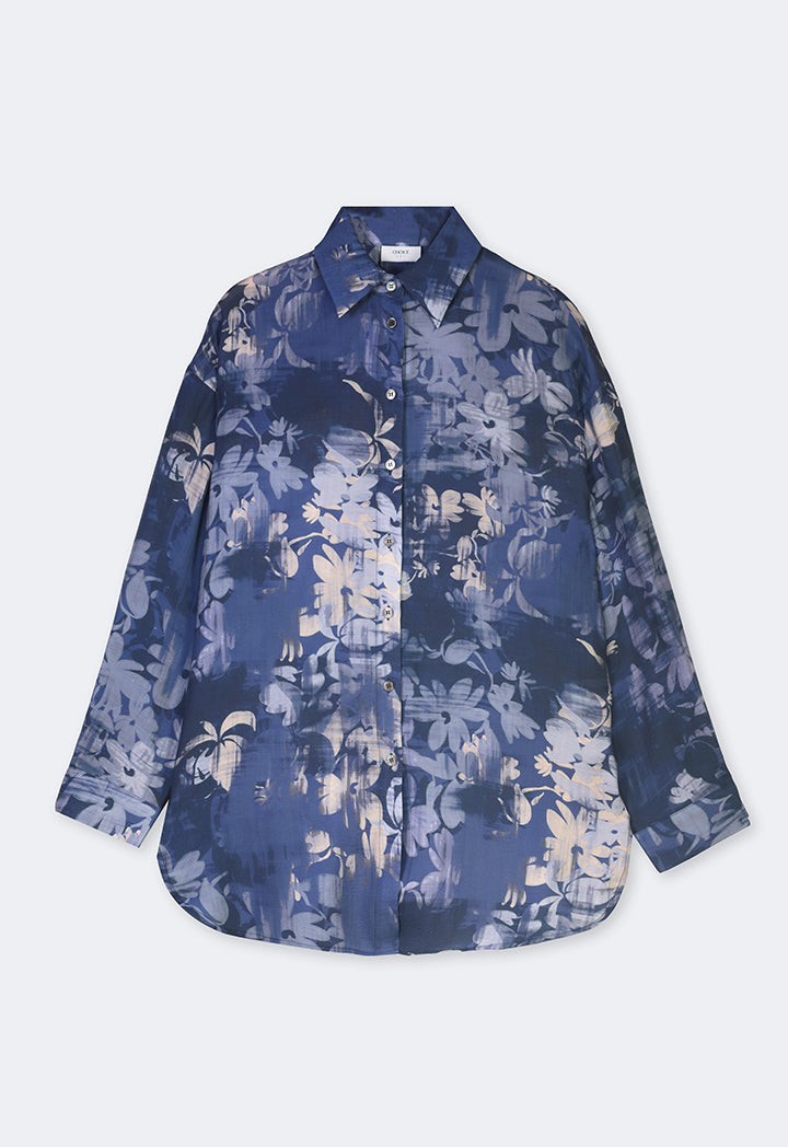 Choice Floral Print Regular Fit Shirt Navy