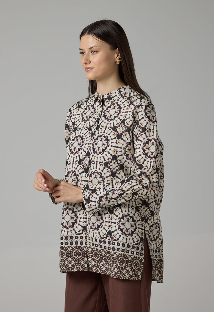 Choice Long Sleeves Printed Shirt Brown