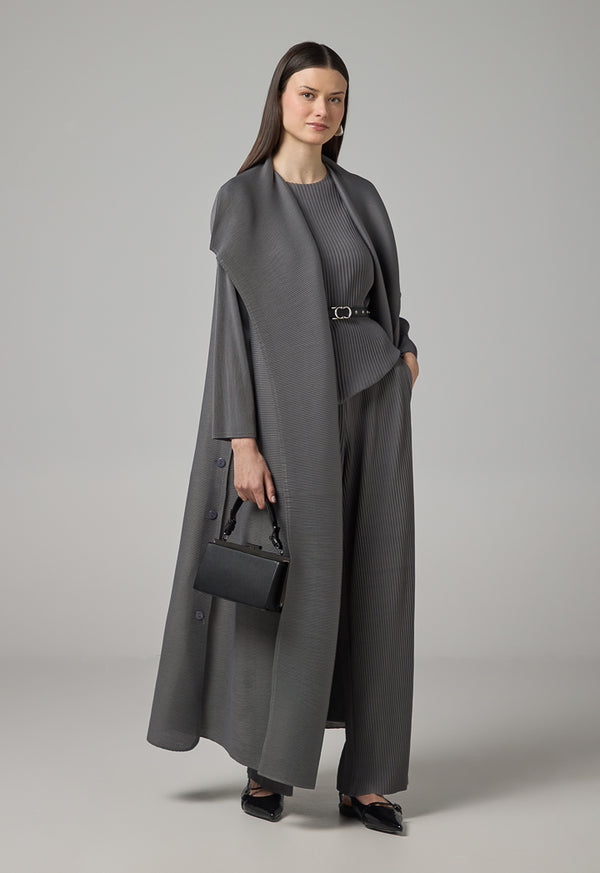 Choice Long Sleeve Pleated Maxi Abaya Grey
