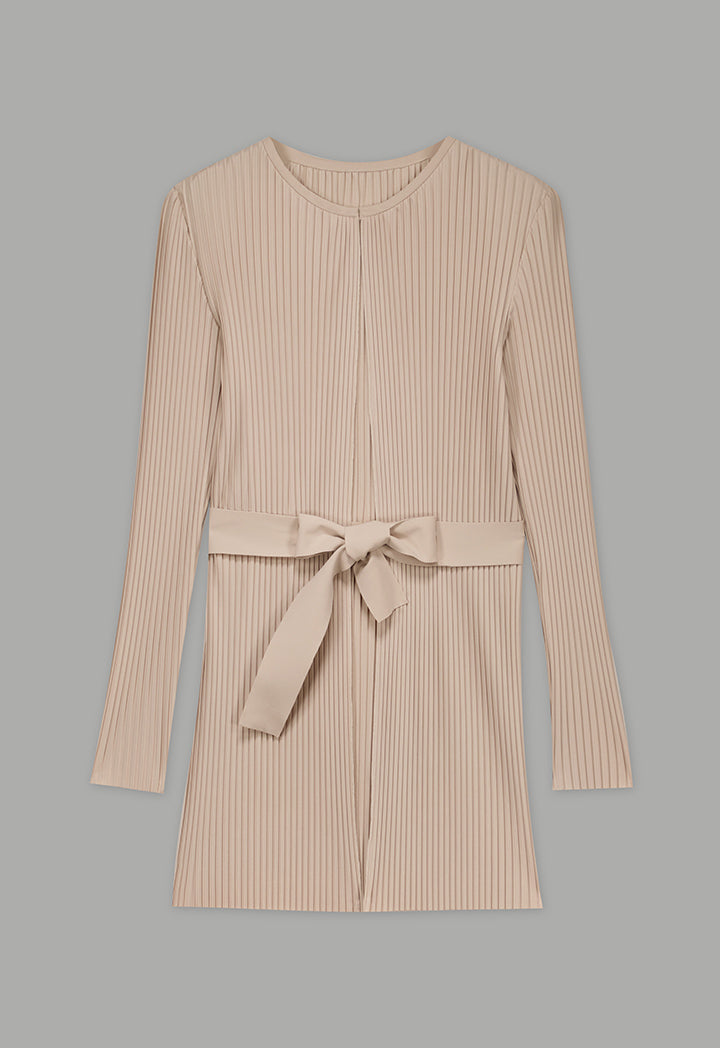Choice Solid Pleated Belted Jacket Beige