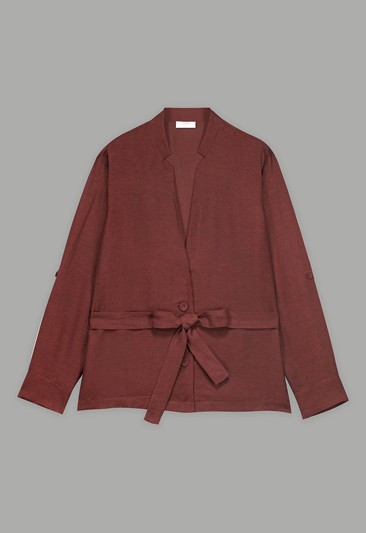 Choice Long Sleeve Basic Belted Kimono Brown