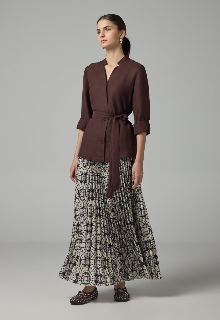 Choice Long Sleeve Basic Belted Kimono Brown