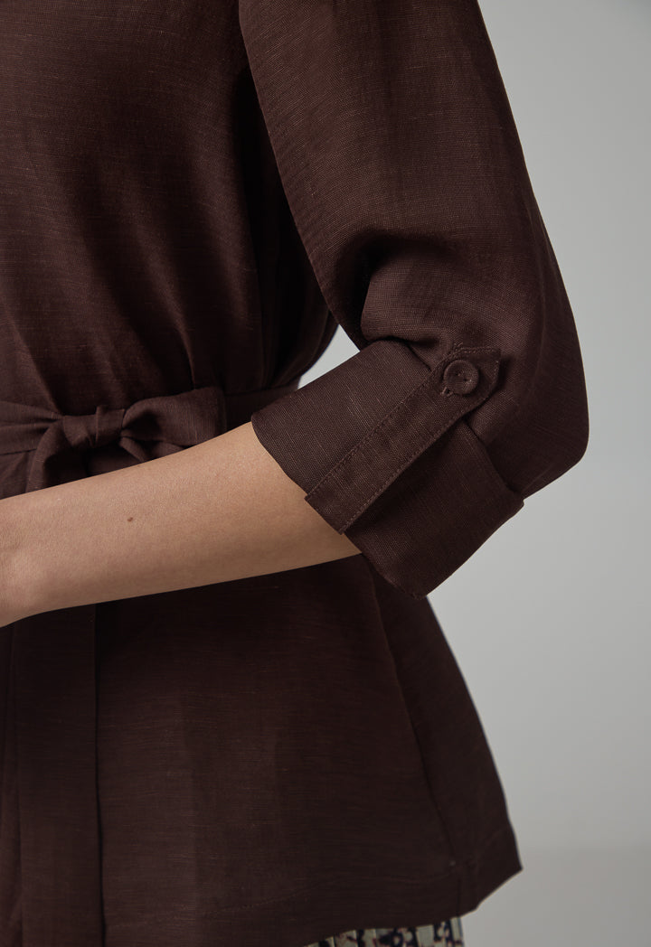 Choice Long Sleeve Basic Belted Kimono Brown