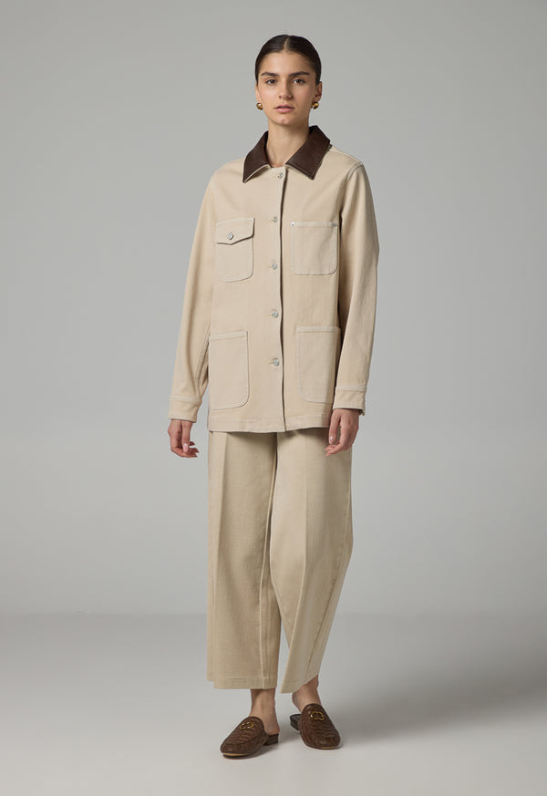 Choice Multi-Pockets Denim Jacket Beige
