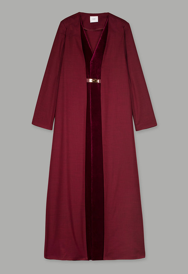 Choice Double Layered Belted Abaya Burgundy