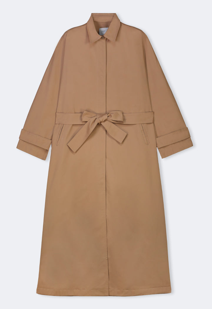 Choice Solid Belted Maxi Coat Camel