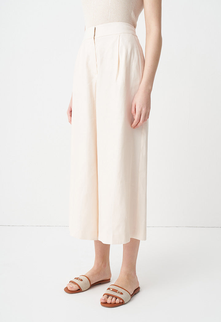Choice Solid Wide Legs Pleated Culottes Cream
