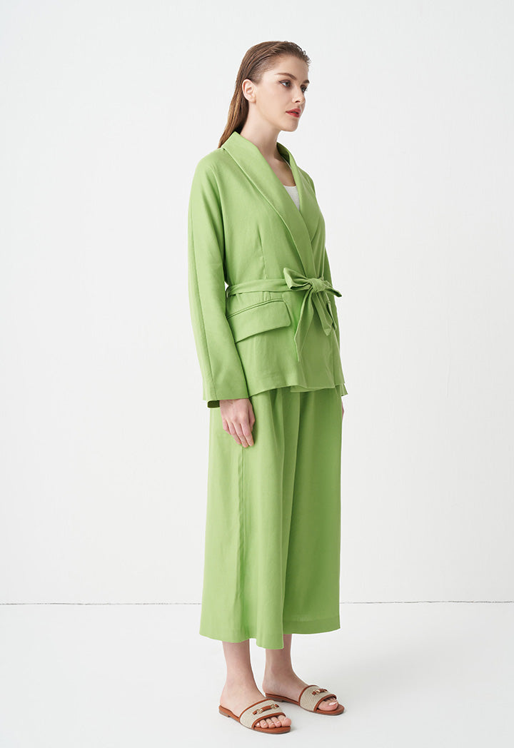 Choice Open-Front Belted Blazer Green