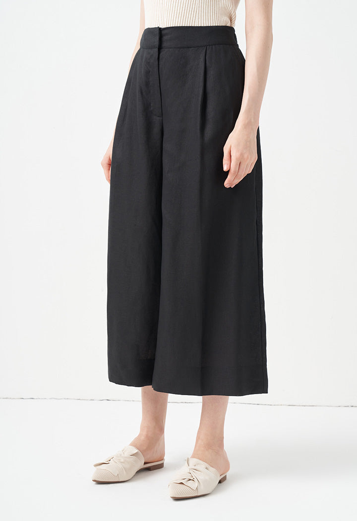 Choice Wide Leg Solid Trousers Black