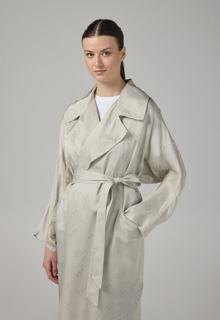 Choice Monogram Long Sleeve Belted Trench Coat Grey