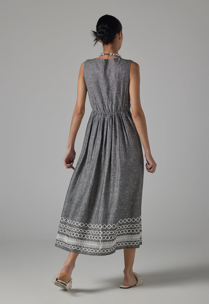 Choice Contrast Sleeveless Maxi Dress - Ramadan Style Grey
