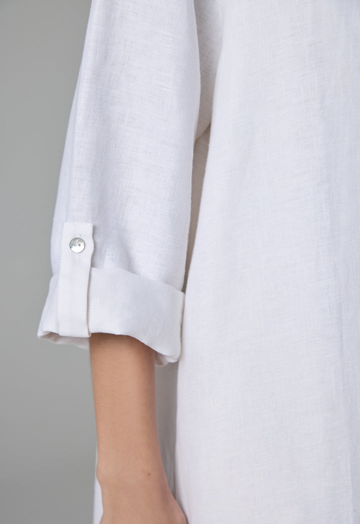 Choice Printed Hem Linen Maxi Shirt Dress - Ramadan Style Off White