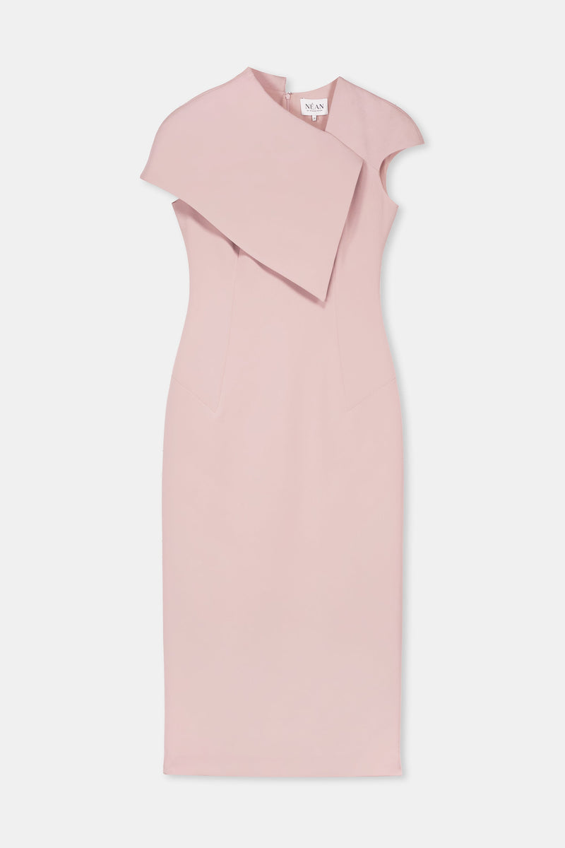 Nean Asymmetric Shoulder Midi Dress Light Pink