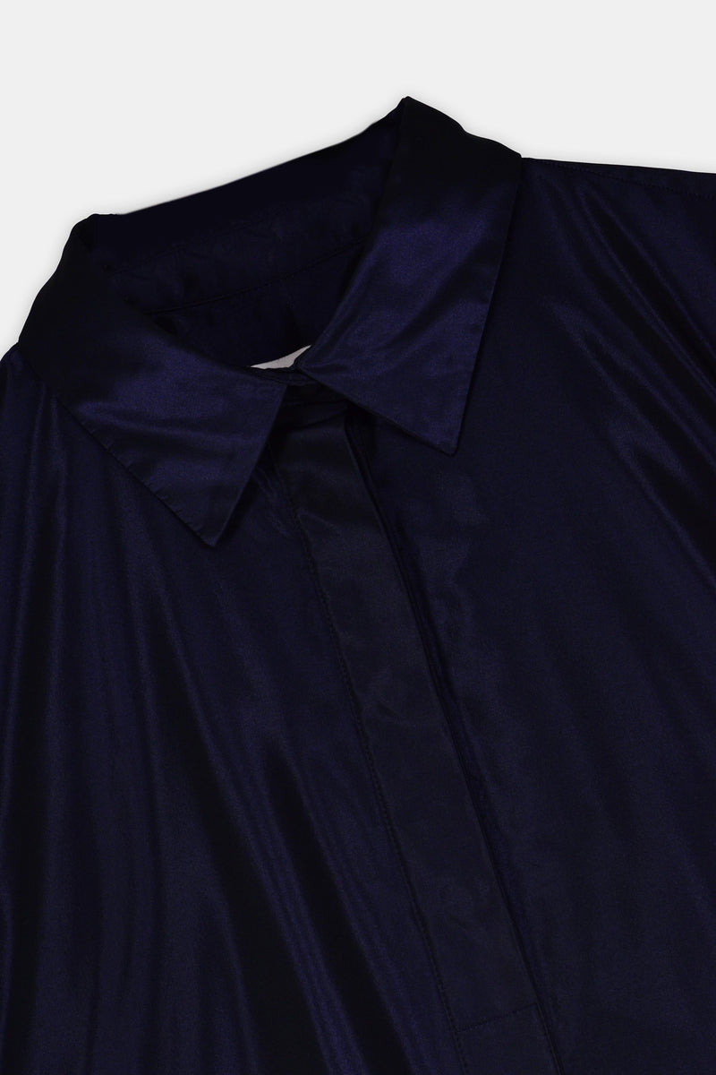 Nean Shirt-Collar A-Line Midi Dress Navy