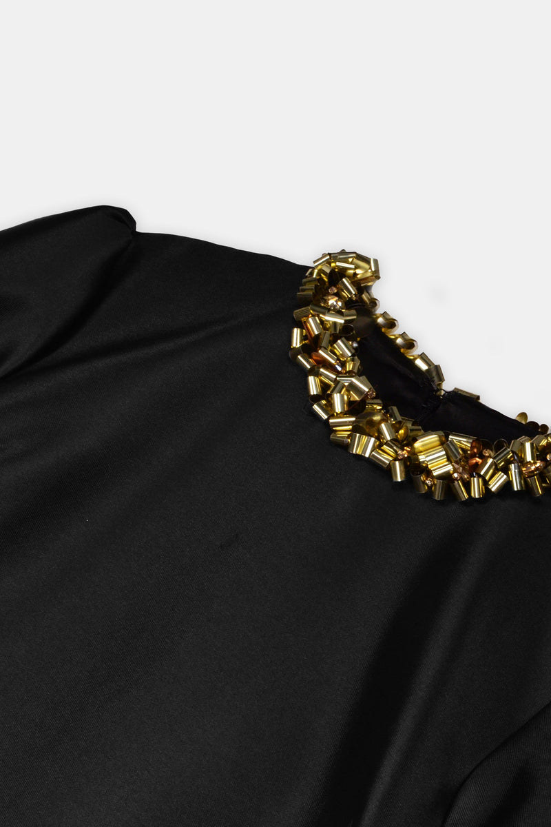 Nean Embellished Collar Satin Gown Black
