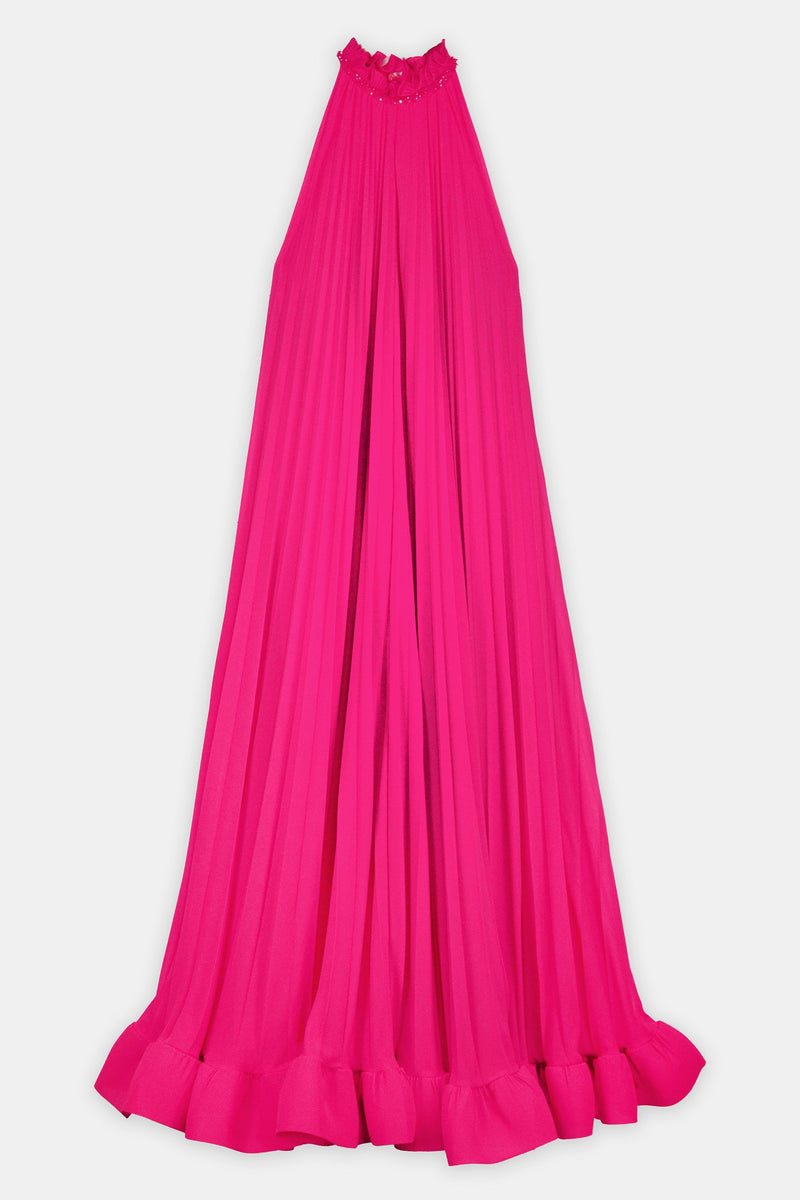Nean Pleated Halter Neck Gown Fuchsia