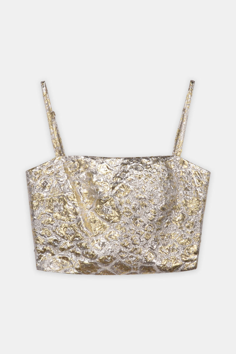 Nean Metallic Jacquard Cropped Top Silver
