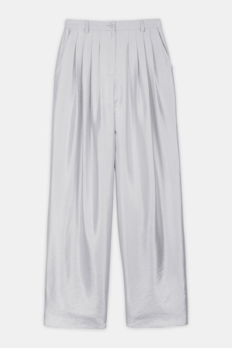 Nean Metallic Silver Wide-Leg Trousers Silver
