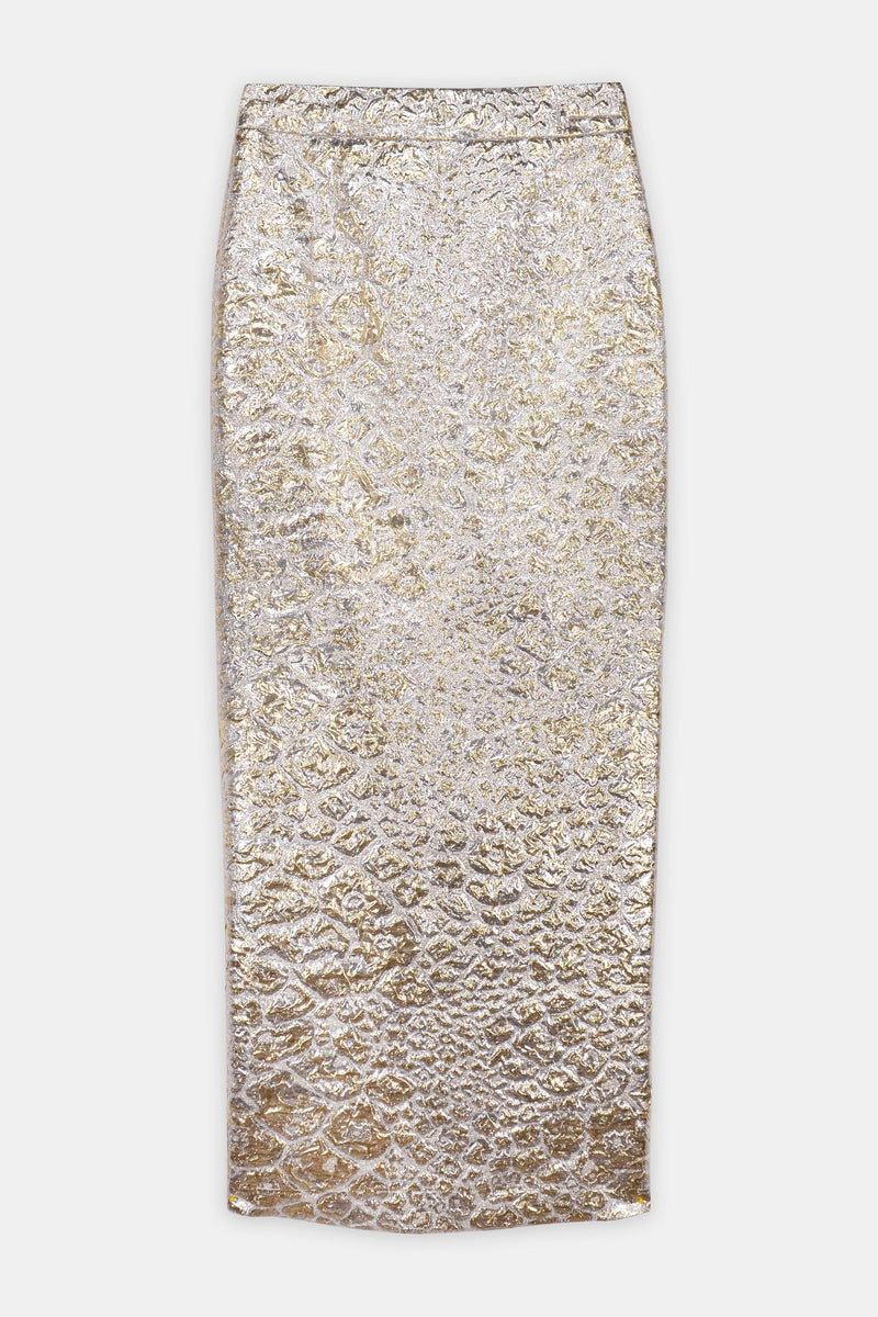 Nean Metallic Jacquard Maxi Skirt
 Silver