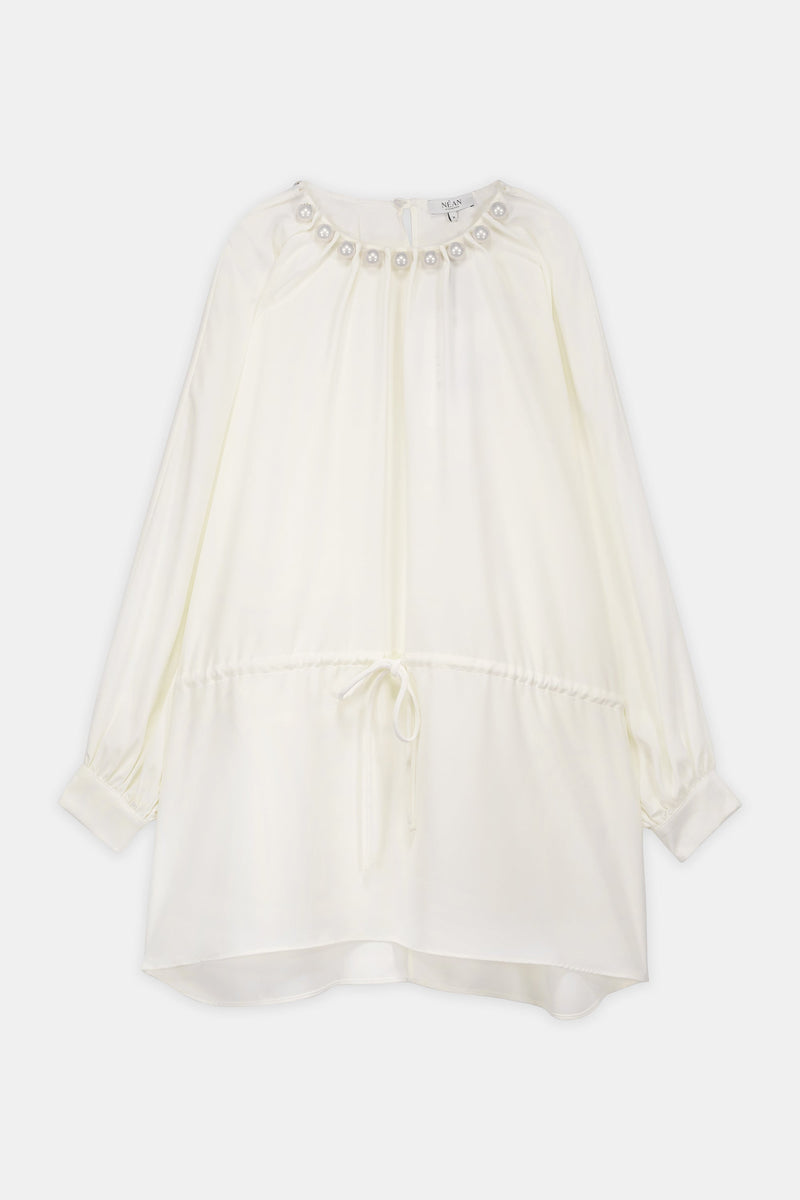 Nean Pearl-Embellished Drawstring Blouse Ecru