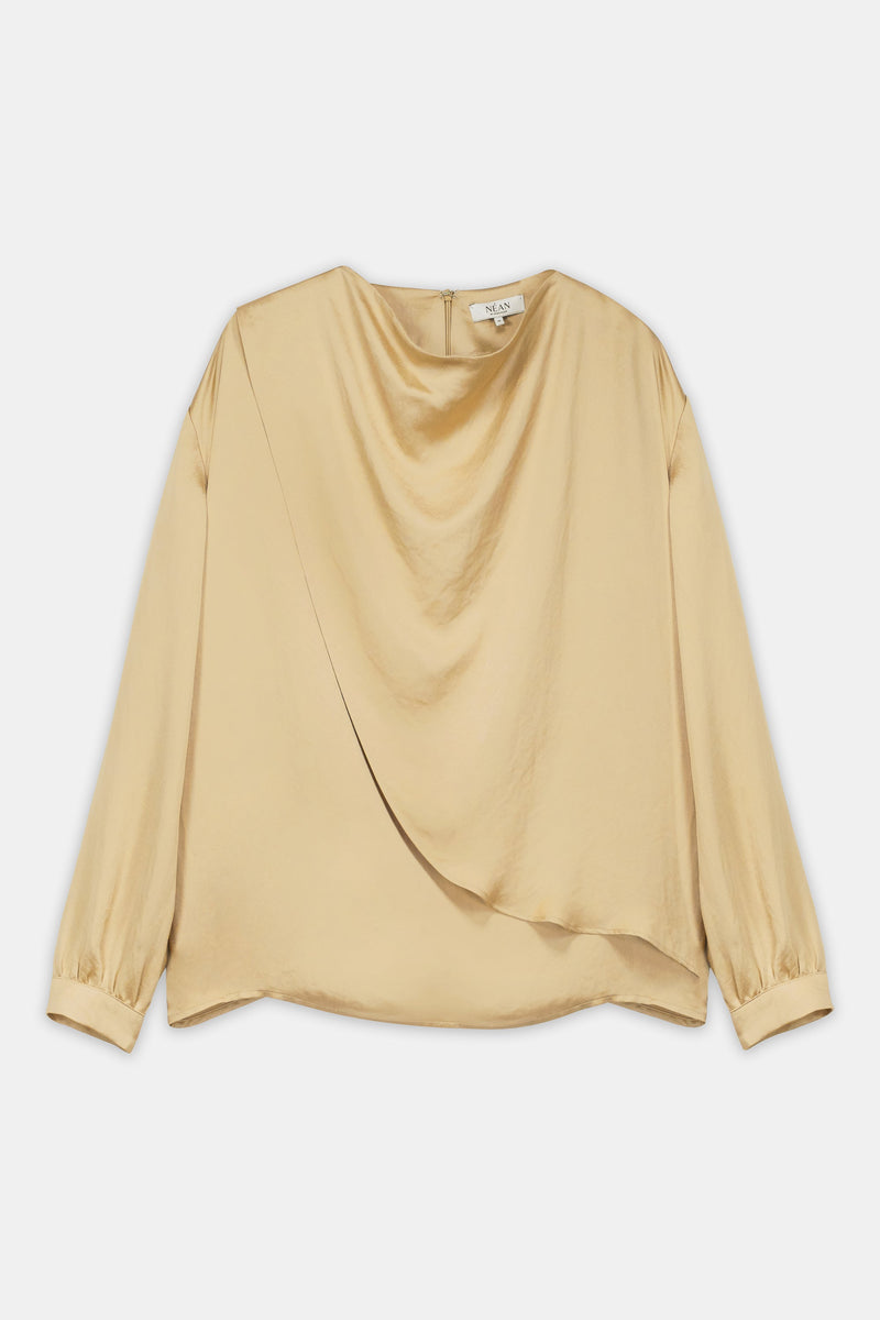 Nean Draped Satin Gold Blouse Sand