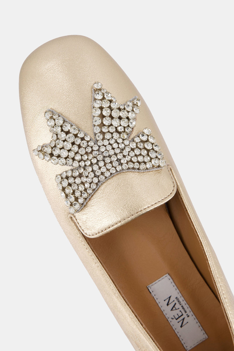 Nean Square Toe Bow Trim Ballerinas Gold