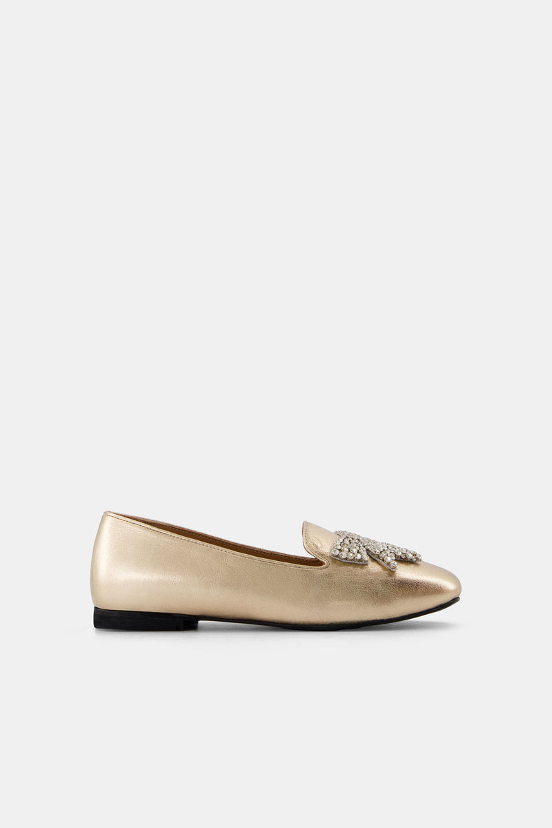 Nean Square Toe Bow Trim Ballerinas Gold