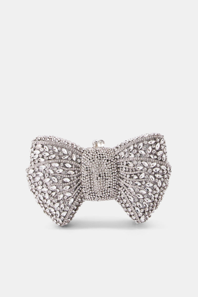 Nean Bow Clutch Bags Crystal Embellished Silver