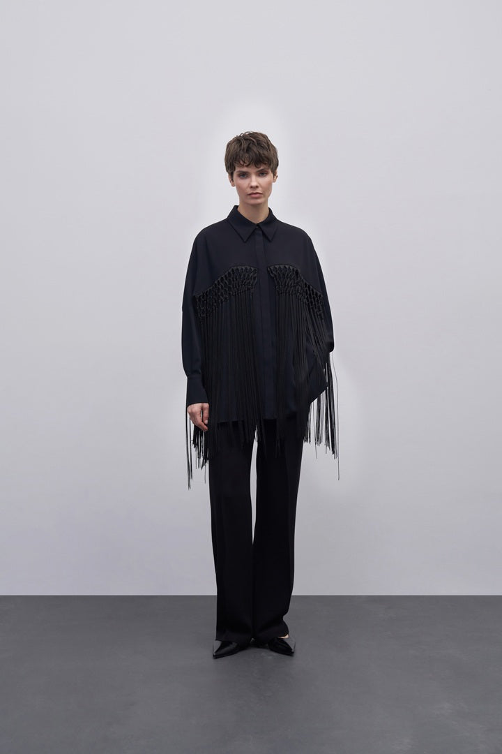 Kk Design Fringe Detailed Shirt Black