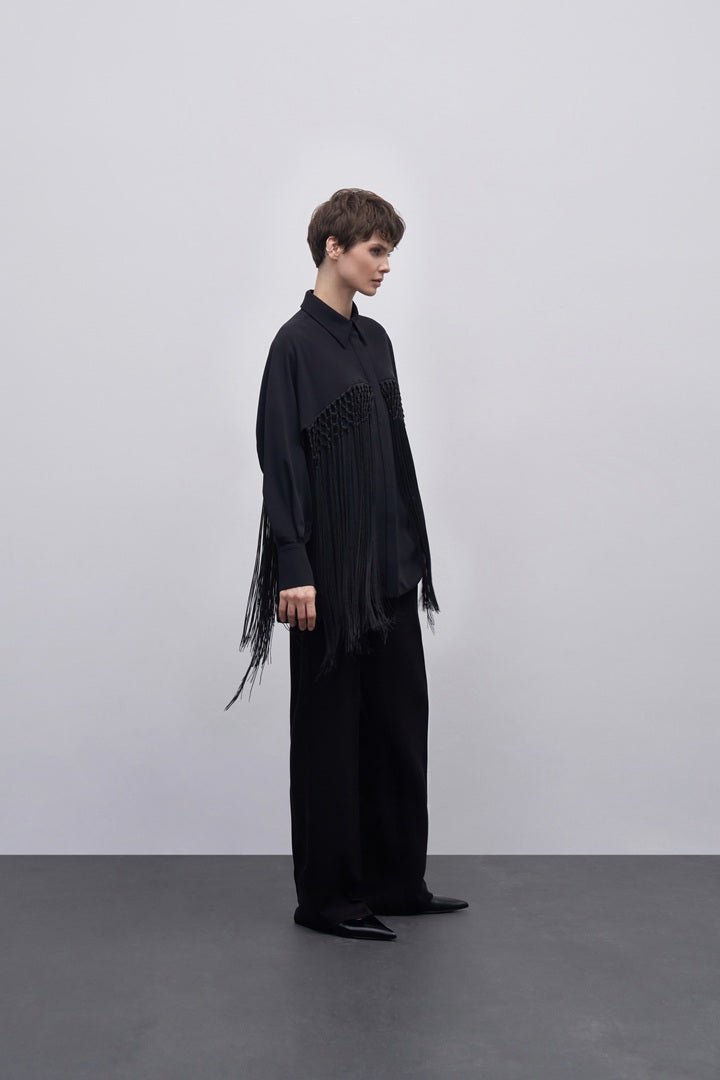 Kk Design Fringe Detailed Shirt Black