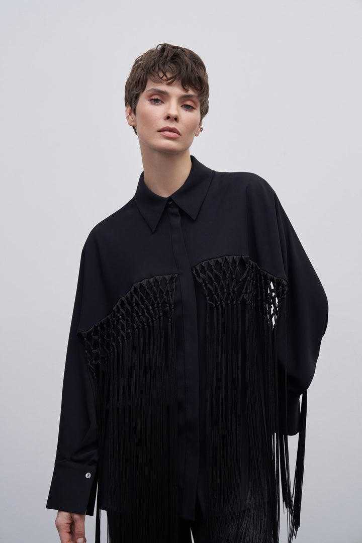 Kk Design Fringe Detailed Shirt Black
