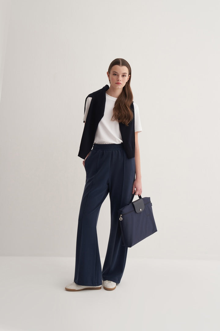 Kk Design Modal Straight Cut Loose Trousers Navy Blue