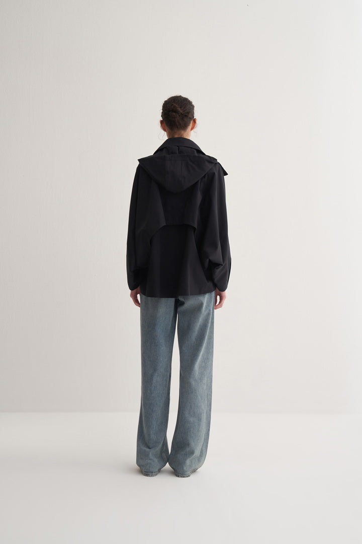 Kk Design Pieced Cotton Trench Coat Black