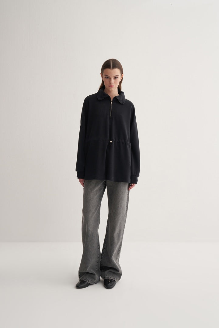 Kk Design Modal Half Zipper Sweatshirt Black