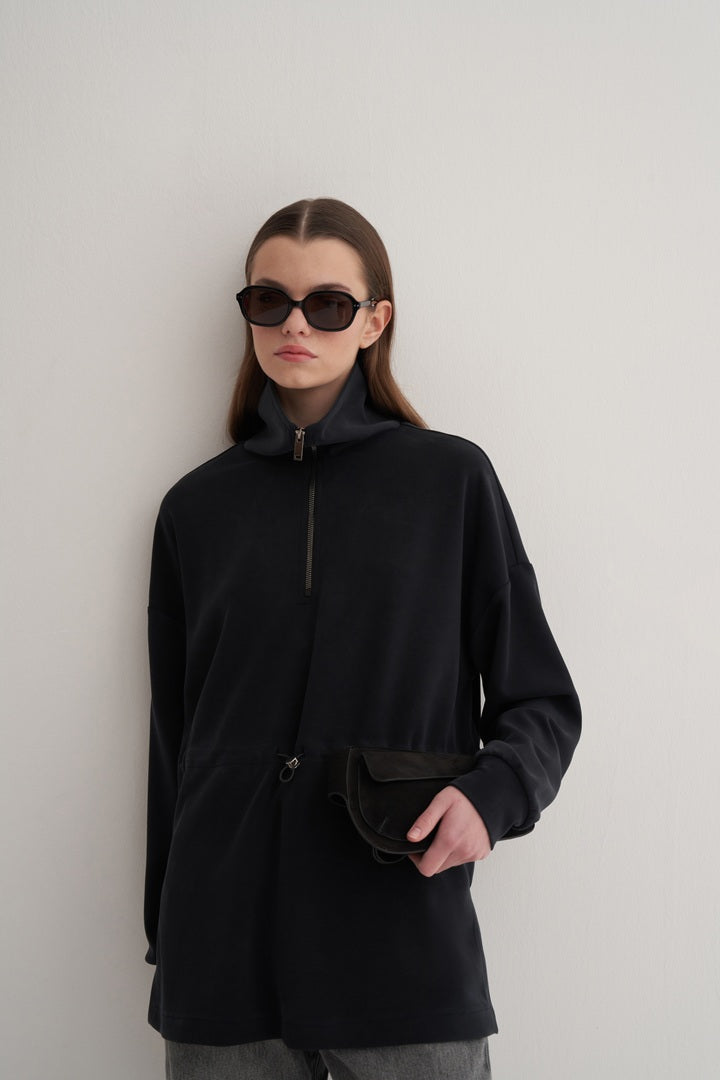 Kk Design Modal Half Zipper Sweatshirt Black