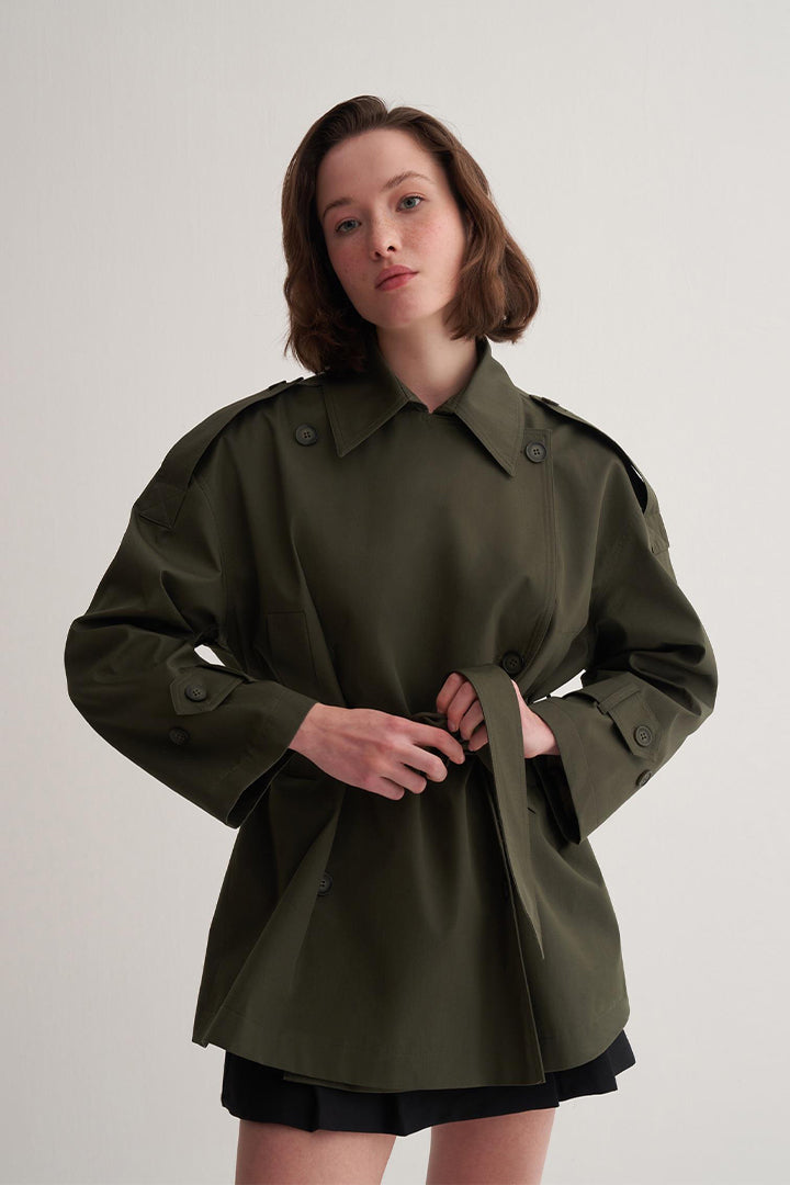 Kk Design Organic Cotton Trench Coat Dark Kaki