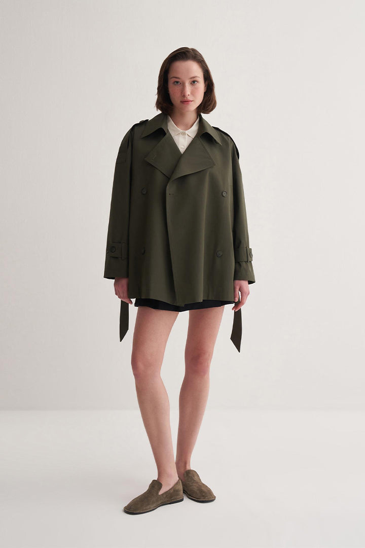 Kk Design Organic Cotton Trench Coat Dark Kaki