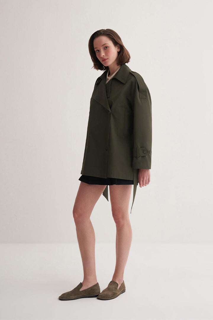 Kk Design Organic Cotton Trench Coat Dark Kaki