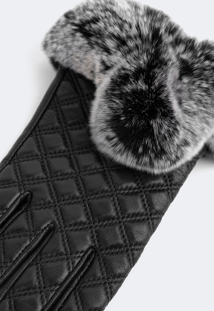 Choice Rabbit Hair Quilted Gloves Black