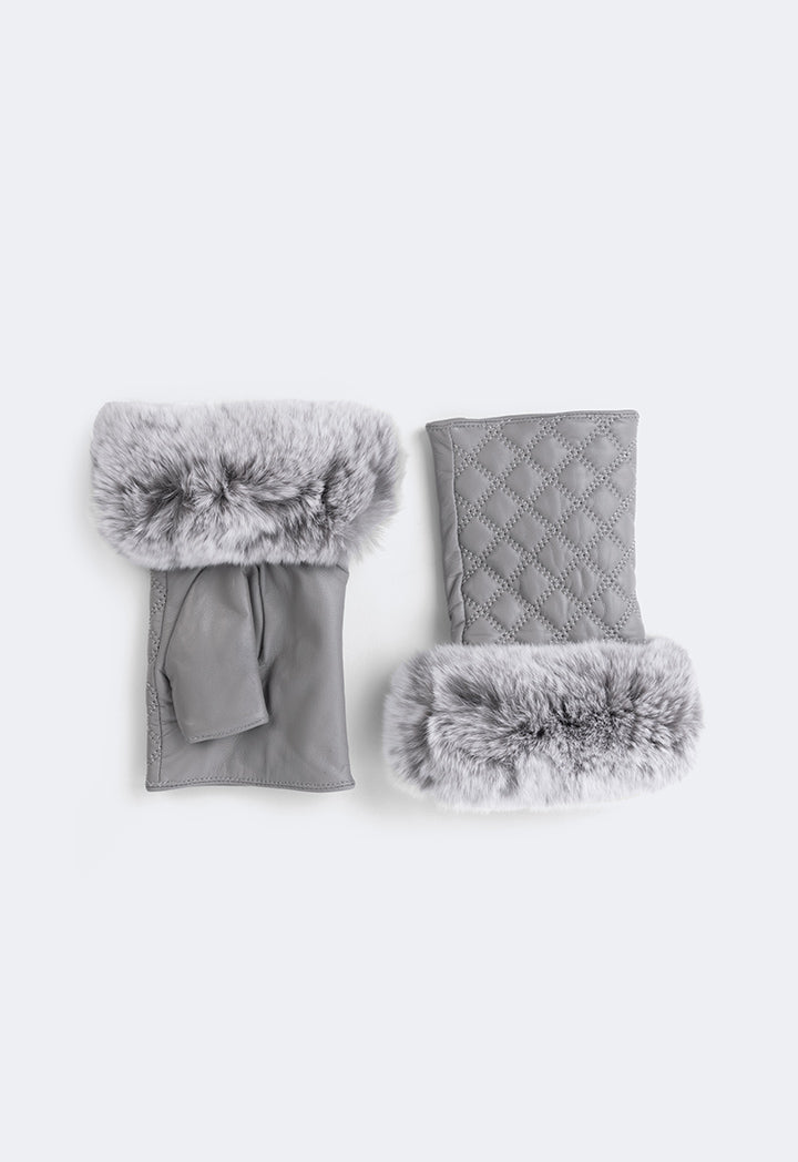 Choice Quilted Rabbit Hair Gloves Grey