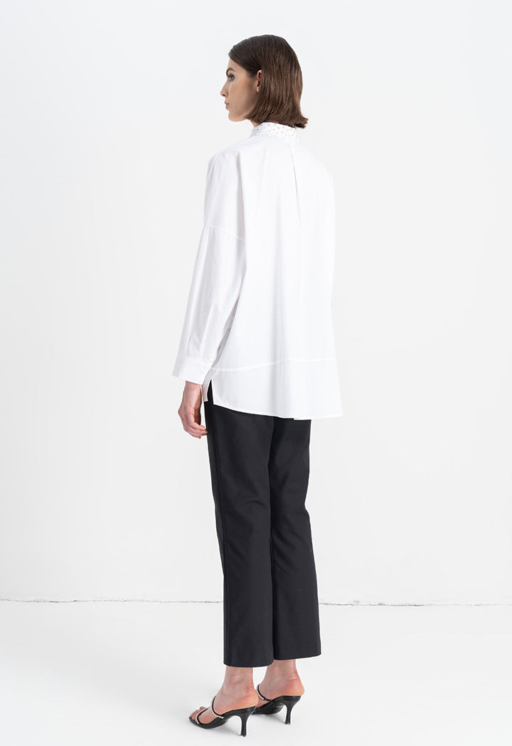 Choice Solid Embroidered Detail Shirt Off White